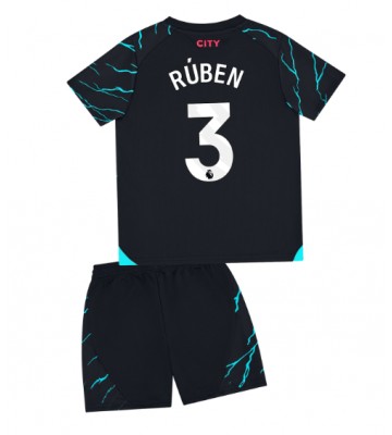 Manchester City Ruben Dias #3 Tercera Equipación Niños 2023-24 Manga Corta (+ Pantalones cortos)